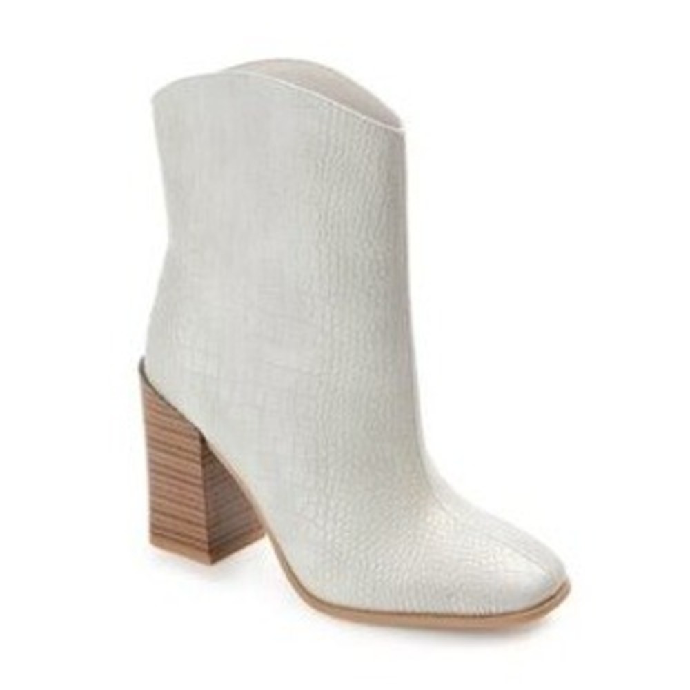 Journee Collection Brekinn Gray Embossed Square Toe Block Heel Ankle Boot Size 7